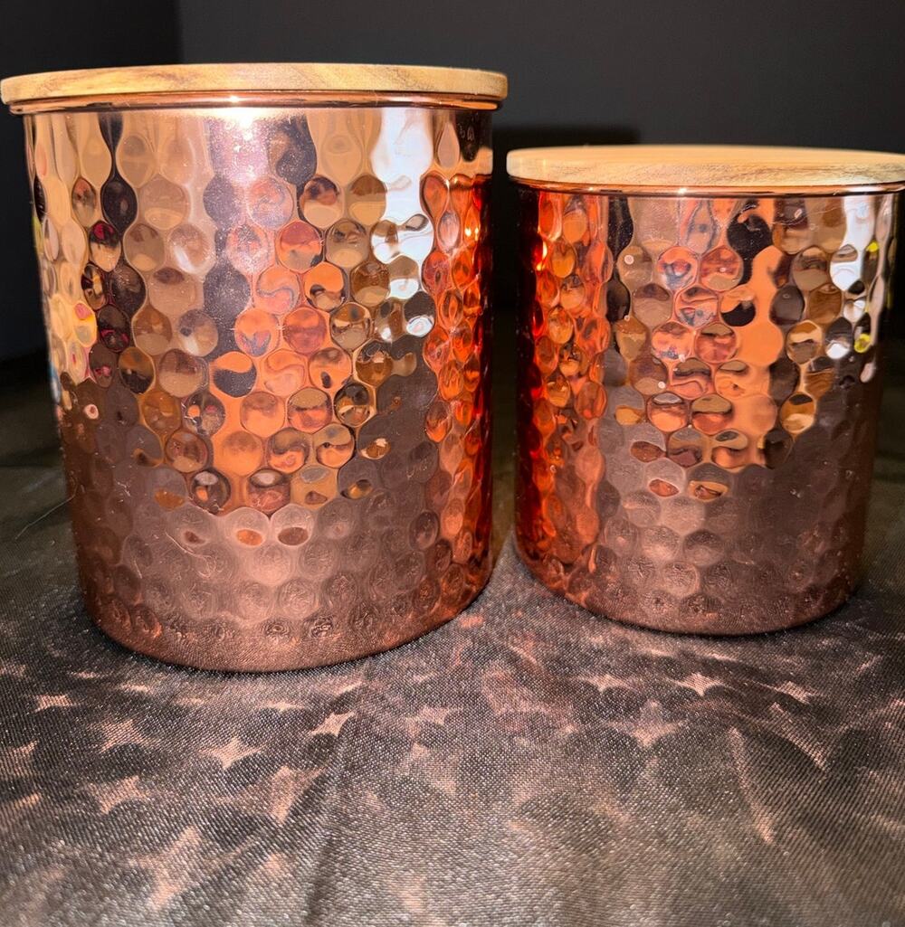 Vintage  Uncommon James Nesting Hammered Copper Canisters Set of 2 Boho Kitchen